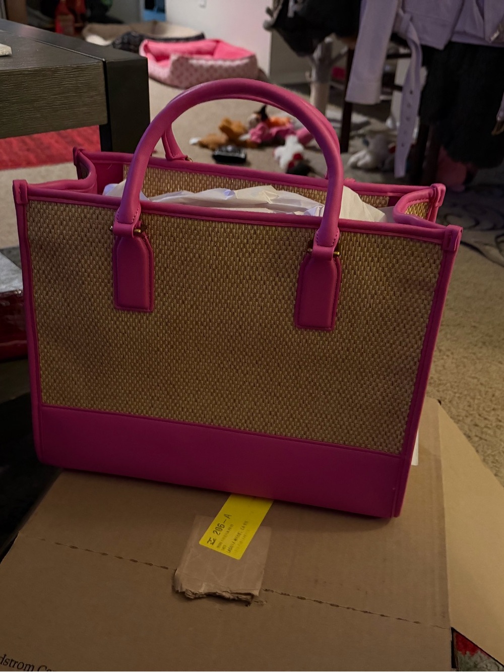 Pink Straw-Trim Tote - Picture 10 of 15